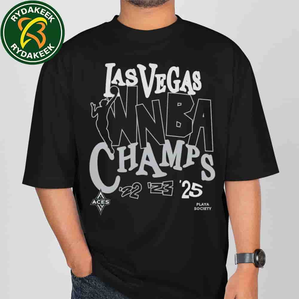 Las Vegas Aces Playa Society Black 2025 WNBA Finals Champions T-Shirt Las Vegas Aces Playa Society Black 2025 WNBA Finals Champions T-Shirt