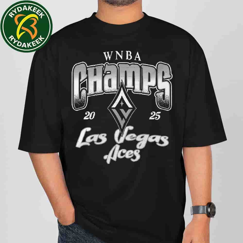 Las Vegas Aces Stadium Essentials Black Tee 2025 WNBA Finals Champions Wharf Vintage T-Shirt