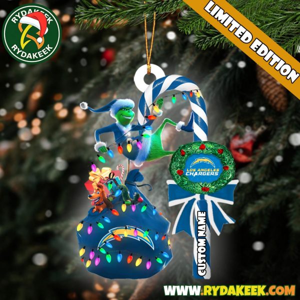 Los Angeles Chargers NFL Custom Grinch Candy Cane Name Ornament 2025 Xmas Tree Gift