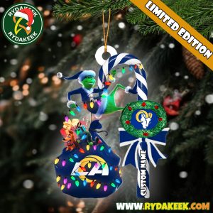 Los Angeles Rams NFL Custom Grinch Candy Cane Name Ornament 2025 Xmas Tree Gift