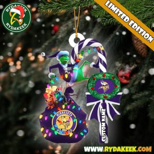 Minnesota Vikings NFL Custom Grinch Candy Cane Name Ornament 2025 Xmas Tree Gift