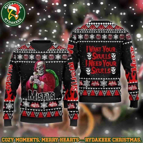 Misfits Santa Fiend I Want Your Skulls Family Memories And Christmas Gift Ugly Sweater