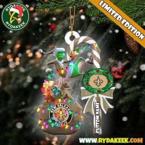 New Orleans Saints NFL Custom Grinch Candy Cane Name Ornament 2025 Xmas Tree Gift