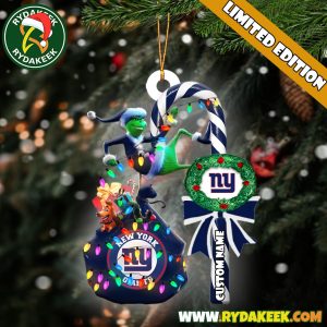 New York Giants NFL Custom Grinch Candy Cane Name Ornament 2025 Xmas Tree Gift