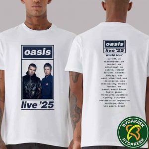 Oasis Colour Photo Live 25 World Tour Dates List Printback T-Shirt