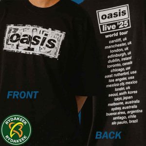 Oasis Logo Live 25 Tour Exclusive Merch Dates List Printback Two Sided T-Shirt