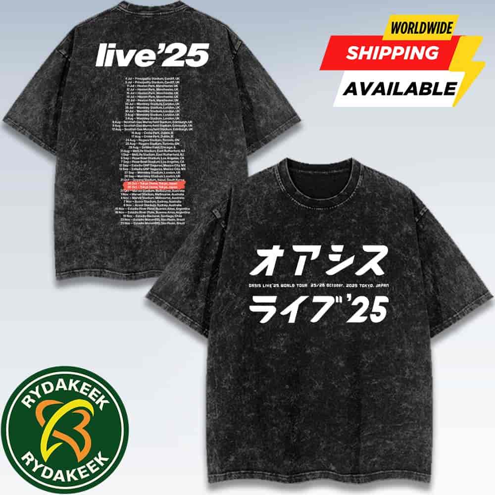 Oasis Tokyo Japan Merch Vintage Washed Tee Live 25 Tour At Tokyo Dome On October 25-26 2025 Tour Dates Printback Shirt Oasis Tokyo Japan Merch Vintage Washed Tee Live 25 Tour At Tokyo Dome On October 25-26 2025 Tour Dates Printback Shirt