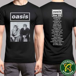 Oasis Wonderwall Live 25 World Tour Dates List Printback T-Shirt Merchandise