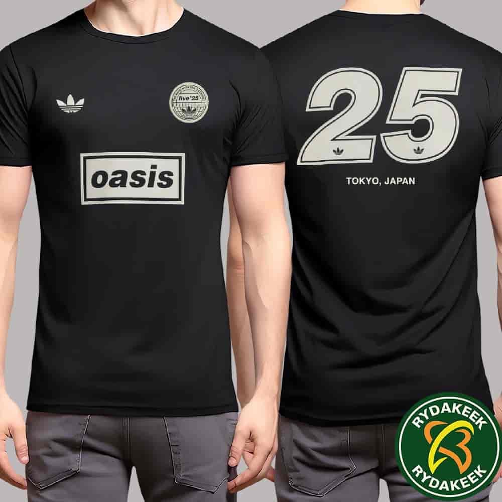 Oasis X Adidas Live 25 Tour Tokyo Japan Tokyo Dome Two Sided Unisex T-Shirt Oasis X Adidas Live 25 Tour Tokyo Japan Tokyo Dome Two Sided Unisex T-Shirt