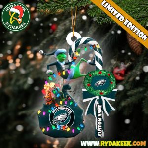 Philadelphia Eagles NFL Custom Grinch Candy Cane Name Ornament 2025 Xmas Tree Gift