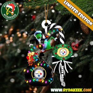 Pittsburgh Steelers NFL Custom Grinch Candy Cane Name Ornament 2025 Xmas Tree Gift