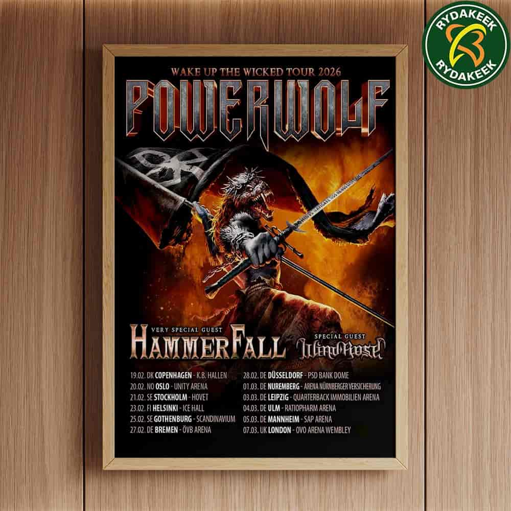 Powerwolf Wake Up The Wicked Tour 2026 With Hammer Fall And Wind Rose Dates List  Poster Canvas Powerwolf Wake Up The Wicked Tour 2026 With Hammer Fall And Wind Rose Dates List  Poster Canvas