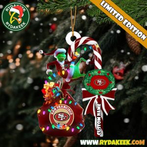 San Francisco 49ers NFL Custom Grinch Candy Cane Name Ornament 2025 Xmas Tree Gift