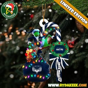 Seattle Seahawks NFL Custom Grinch Candy Cane Name Ornament 2025 Xmas Tree Gift