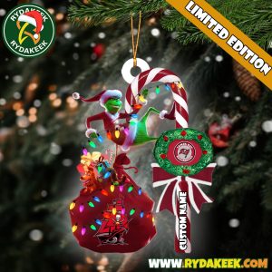 Tampa Bay Buccaneers NFL Custom Grinch Candy Cane Name Ornament 2025 Xmas Tree Gift