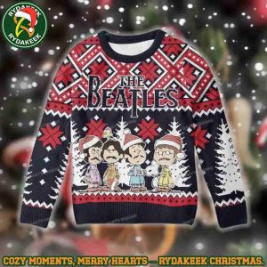 The Beatles Cartoon Style Black & Red Ugly Sweater Family Memories And Christmas Gift