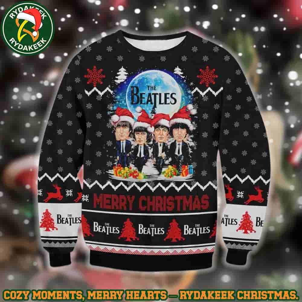 The Beatles Classic Portrait Under Moon Black  Family Memories And Christmas Gift Ugly Sweater The Beatles Classic Portrait Under Moon Black  Family Memories And Christmas Gift Ugly Sweater