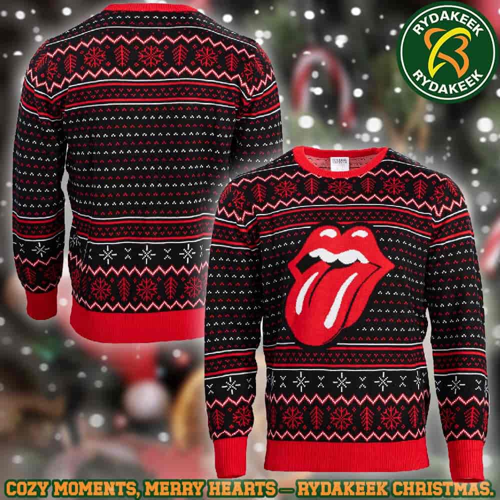 The Rolling Stones Black & Red Nordic Lip Family Memories And Christmas Gift Ugly Sweater The Rolling Stones Black & Red Nordic Lip Family Memories And Christmas Gift Ugly Sweater