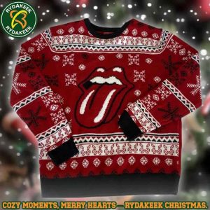 The Rolling Stones Burgundy Fair Isle Tongue Family Memories And Christmas Gift Ugly Sweater