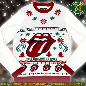The Rolling Stones Classic Holiday Lip White Edition Family Memories And Christmas Gift Ugly Sweater