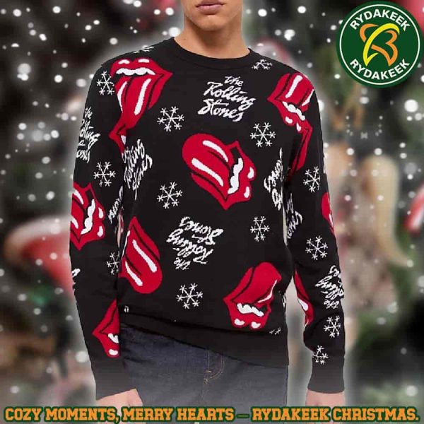 The Rolling Stones Lips & Snowflakes Repeat Family Memories And Christmas Gift Ugly Sweater