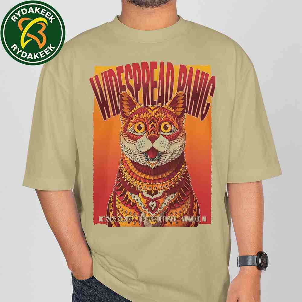 Widespread Panic Milwaukee 2025 Live At The Riverside Theater On October 24-25-26 Cat Artwork T-Shirt Widespread Panic Milwaukee 2025 Live At The Riverside Theater On October 24-25-26 Cat Artwork T-Shirt