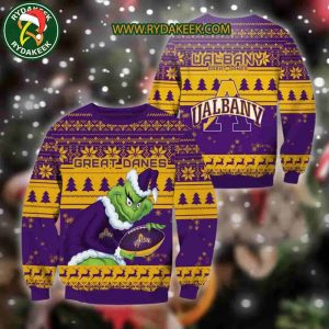Albany Great Danes Grinch Xmas College Football NCAA Christmas Ugly Sweater for Holiday Fans