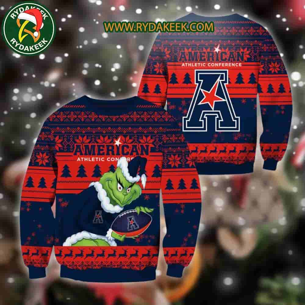American Athletic Conference Grinch Xmas College Football NCAA Christmas Ugly Sweater for Holiday Fans American Athletic Conference Grinch Xmas College Football NCAA Christmas Ugly Sweater for Holiday Fans