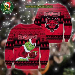 Arkansas State Red Wolves Grinch Xmas College Football NCAA Christmas Ugly Sweater for Holiday Fans