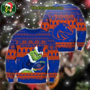 Boise State Broncos Grinch Xmas College Football NCAA Christmas Ugly Sweater for Holiday Fans