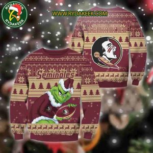 Florida State Seminoles Grinch Xmas College Football NCAA Christmas Ugly Sweater for Holiday Fans