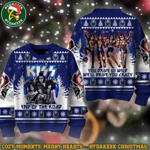 Kiss Band End Of The Road You Drive US Wild Blue Christmas Ugly Sweater Gift For Family And Friends