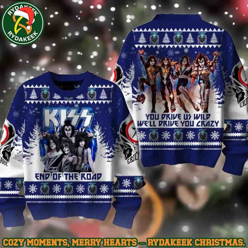 Kiss Band End Of The Road You Drive US Wild Blue Christmas Ugly Sweater Gift For Family And Friends Kiss Band End Of The Road You Drive US Wild Blue Christmas Ugly Sweater Gift For Family And Friends