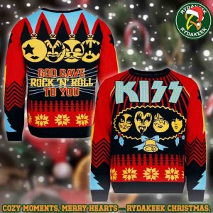 Kiss Band God Gave Rock N’ Roll To You Ornaments Christmas Ugly Sweater Gift For Family And Friends