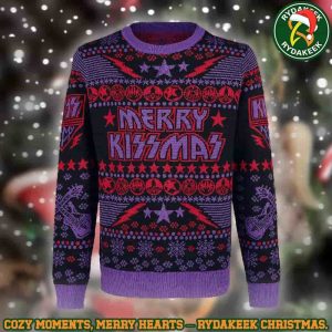 Kiss Band Merry Kissmas Purple Style Guitar Christmas Ugly Sweater Gift For Family And Friends