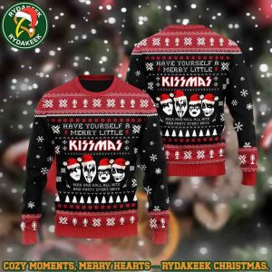 Kiss Band Merry Little Kissmas Rock And Roll All Nite Christmas Ugly Sweater Gift For Family And Friends