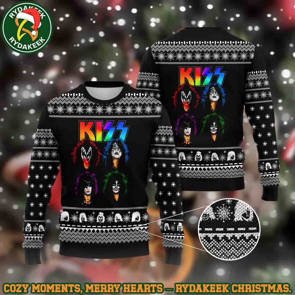 Kiss Band Rainbow Faces Christmas Ugly Sweater Gift For Family And Friends Kiss Band Rainbow Faces Christmas Ugly Sweater Gift For Family And Friends