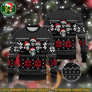 Kiss Band Santa Hats Four Faces Red Snowflake Christmas Ugly Sweater Gift For Family And Friends