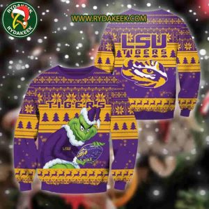 LSU Tigers Grinch Xmas College Football NCAA Christmas Ugly Sweater for Holiday Fans
