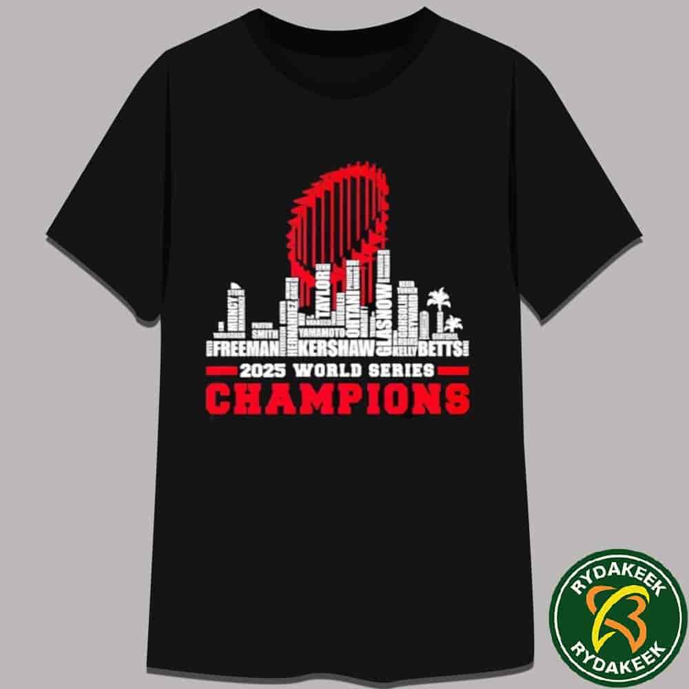 Los Angeles Dodgers MLB Skyline Names 2025 World Series LA City Of Champions T-Shirt