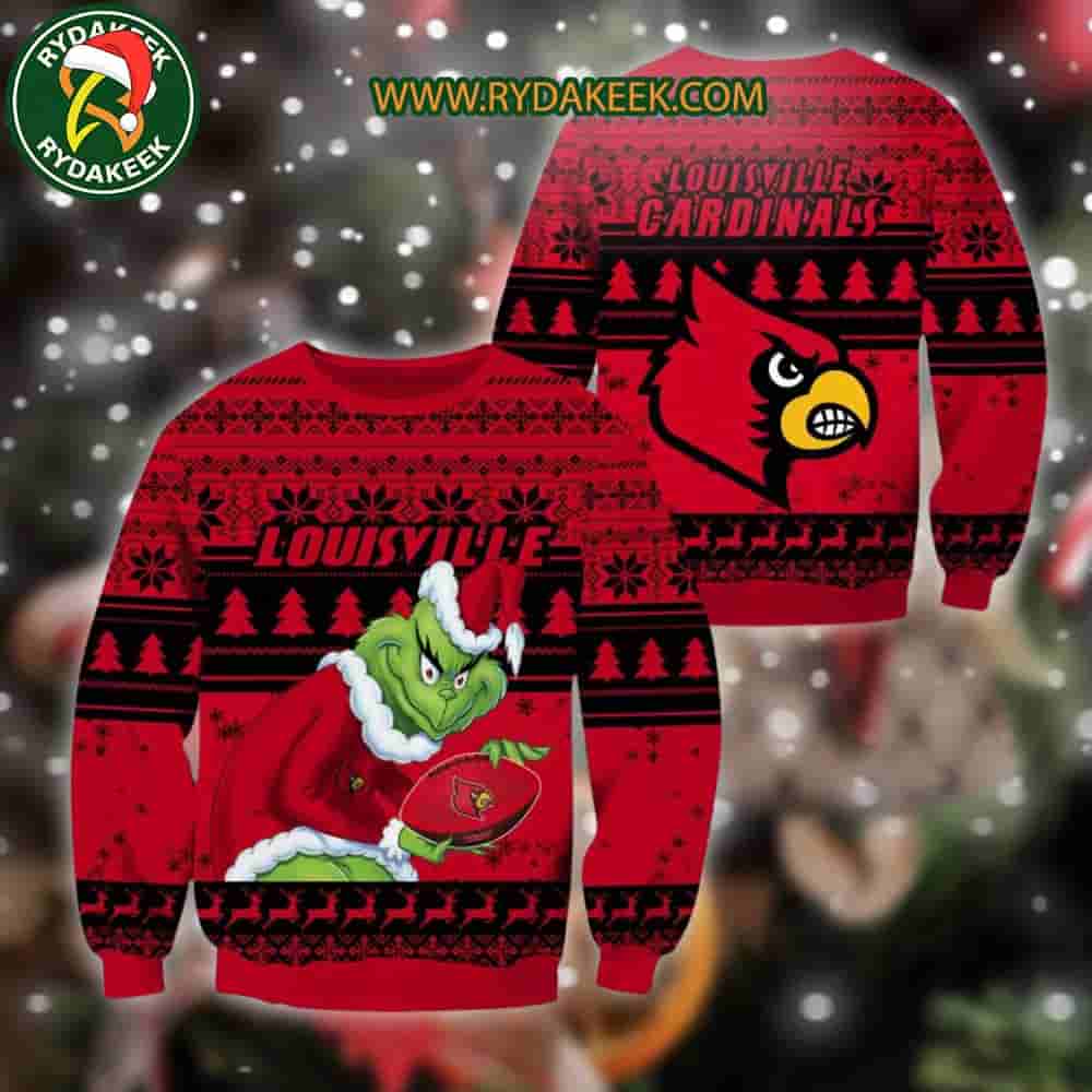 Louisville Cardinals Grinch Xmas College Football NCAA Christmas Ugly Sweater for Holiday Fans Louisville Cardinals Grinch Xmas College Football NCAA Christmas Ugly Sweater for Holiday Fans