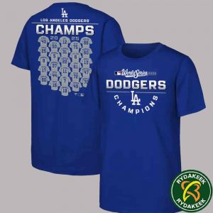 MLB Los Angeles Dodgers Fanatics Royal 2025 World Series Champions Jersey Roster T-Shirt