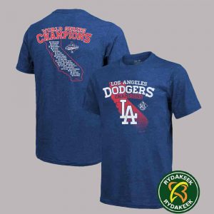 MLB Los Angeles Dodgers Majestic Threads Royal 2025 World Series Champions Roster T-Shirt