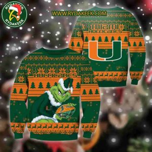 Miami Hurricanes Grinch Xmas College Football NCAA Christmas Ugly Sweater for Holiday Fans