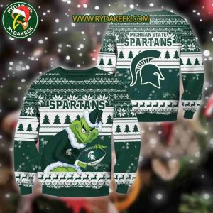 Michigan State Spartans Grinch Xmas College Football NCAA Christmas Ugly Sweater for Holiday Fans