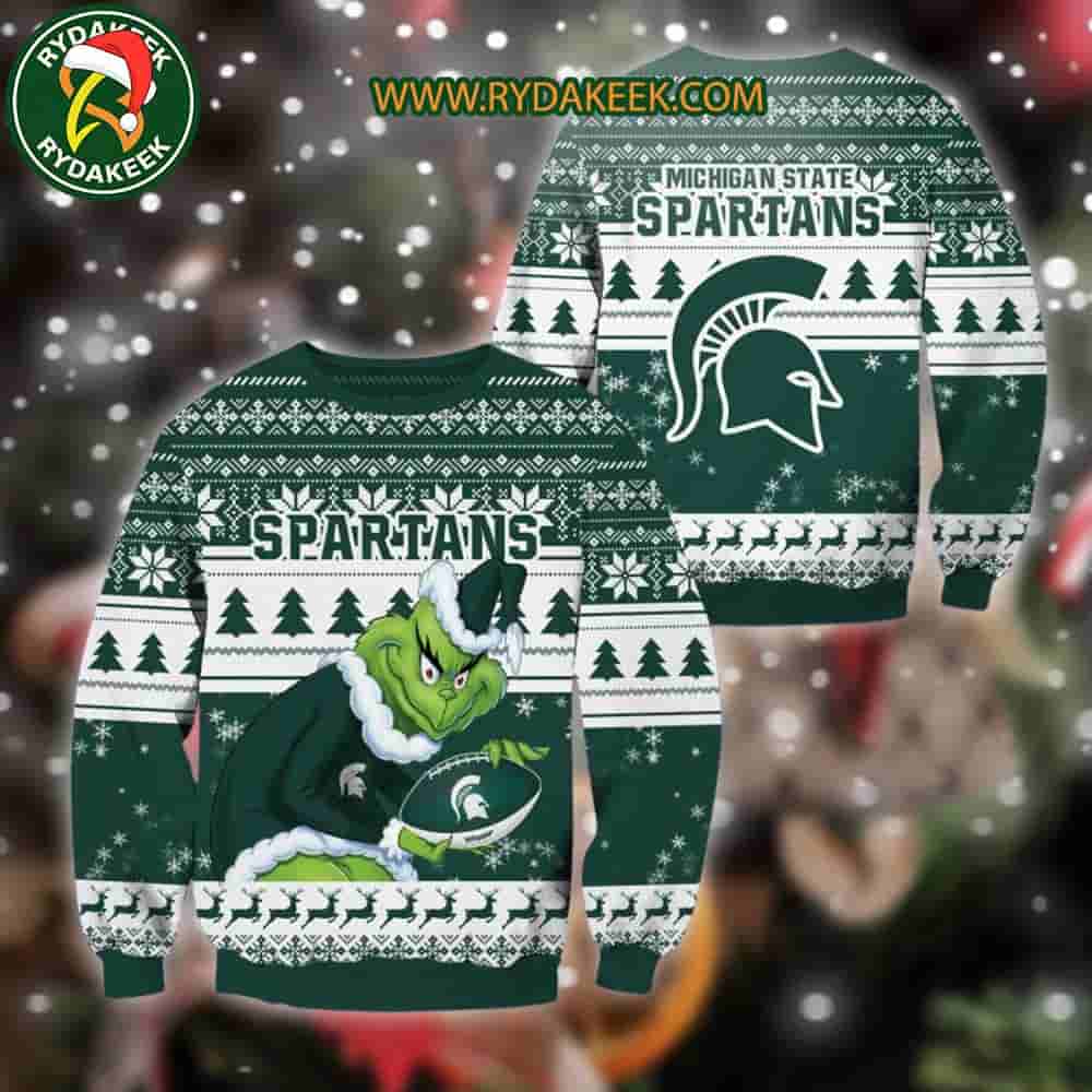 Michigan State Spartans Grinch Xmas College Football NCAA Christmas Ugly Sweater for Holiday Fans Michigan State Spartans Grinch Xmas College Football NCAA Christmas Ugly Sweater for Holiday Fans