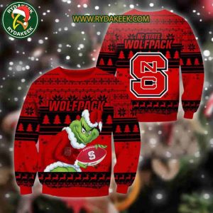 NC State Wolfpack Grinch Xmas College Football NCAA Christmas Ugly Sweater for Holiday Fans