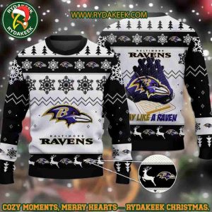 NFL Baltimore Ravens Play Like A Raven Christmas Ugly Sweater For Family Memories And Xmas Gift