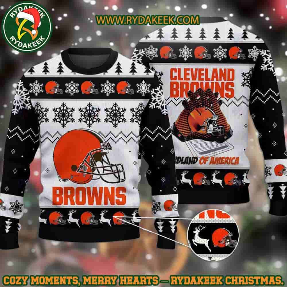 NFL Cleveland Browns Hardland Of America Christmas Ugly Sweater For Family Memories And Xmas Gift NFL Cleveland Browns Hardland Of America Christmas Ugly Sweater For Family Memories And Xmas Gift
