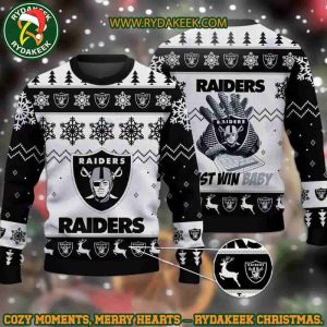 NFL Las Vegas Raiders Just Win Baby Christmas Ugly Sweater For Family Memories And Xmas Gift